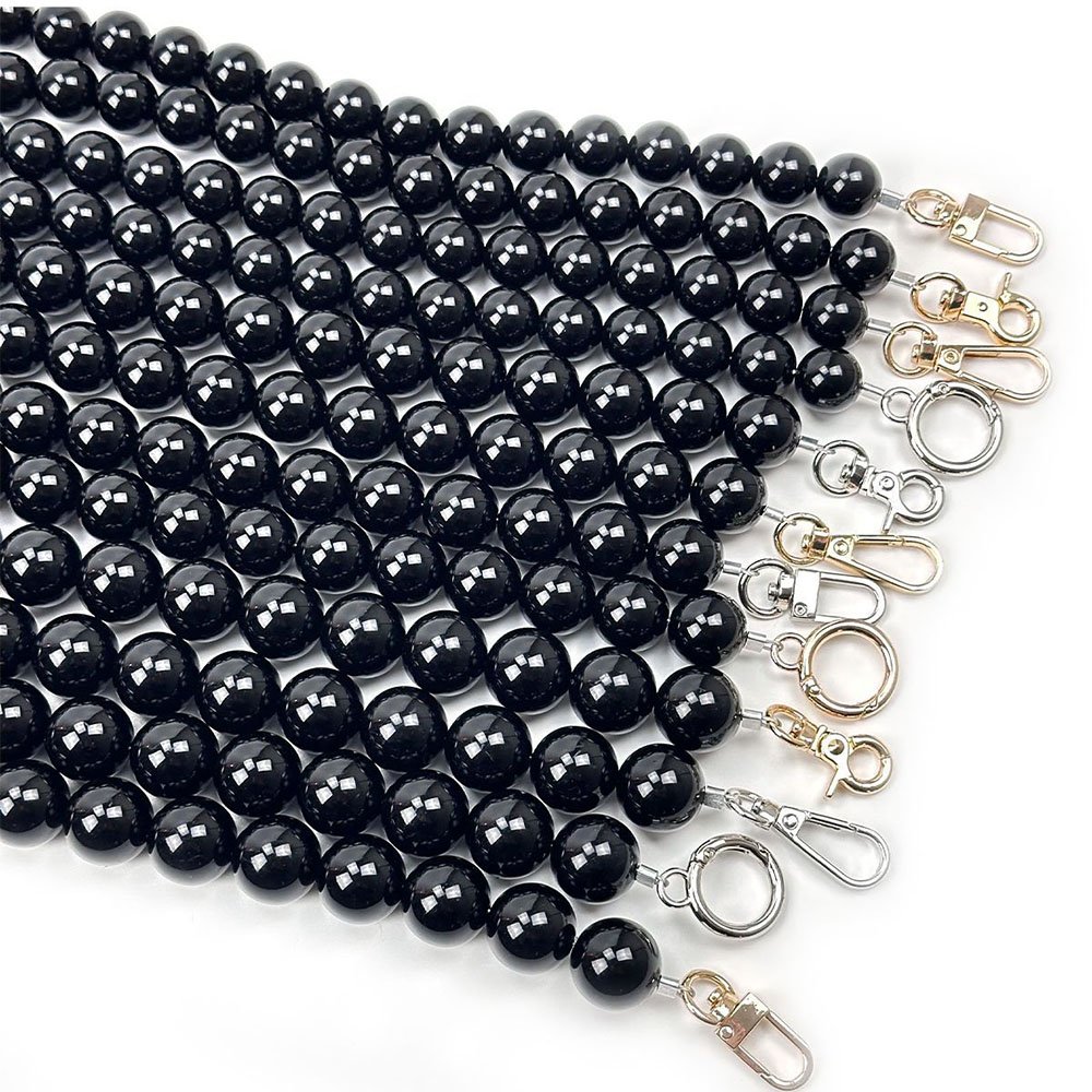 RW 8-14MM Black Imitation Pearl Bead Bag Chain Handle Bracelet Handbag Wallet Clutch Purses Crossbody Chain Replacement Straps