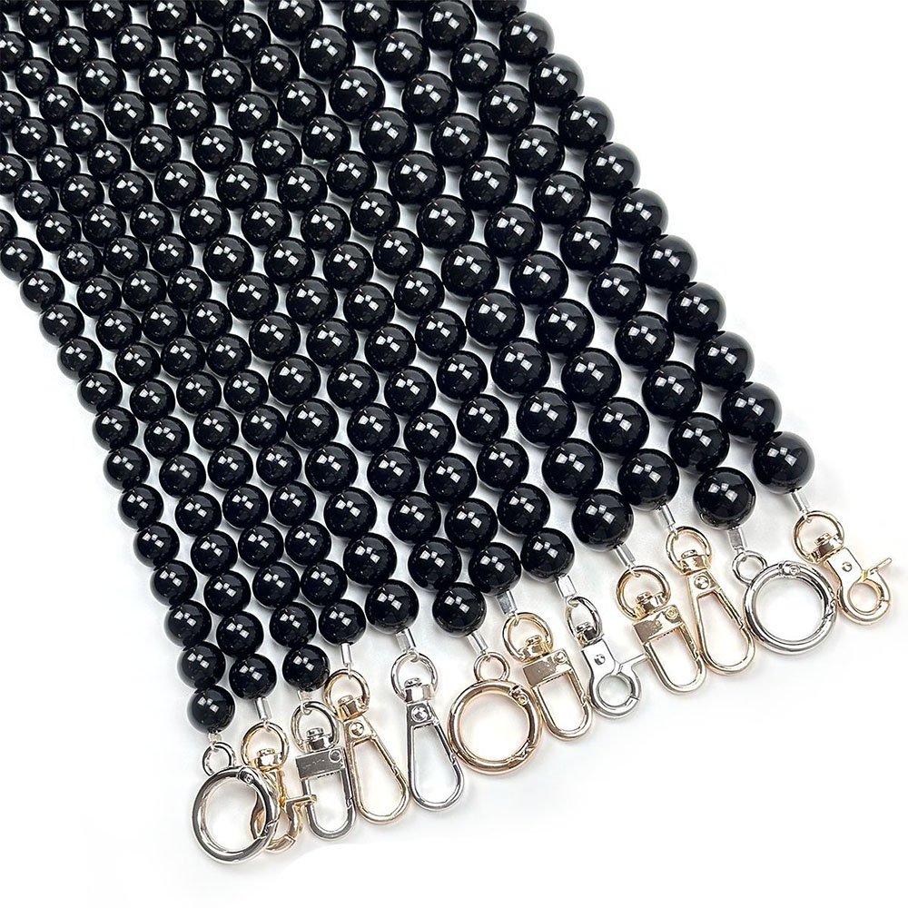 RW 8-14MM Black Imitation Pearl Bead Bag Chain Handle Bracelet Handbag Wallet Clutch Purses Crossbody Chain Replacement Straps