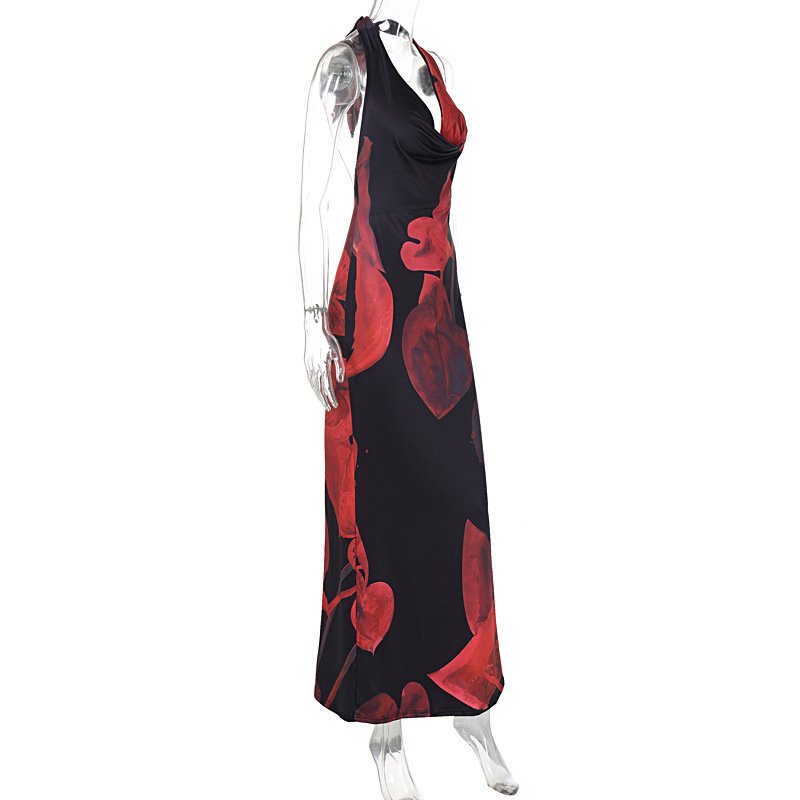 STOCK Halter Neck Backless Print Beach Dress Women Maxi Dress Beachwear