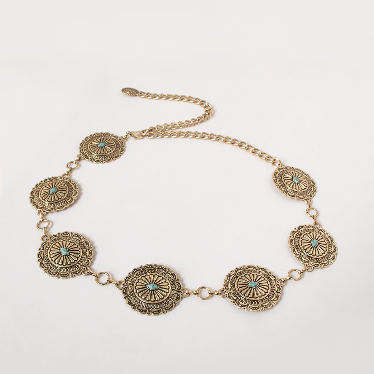 Hot Sale Women's Waist Chain Women's European And American Retro Silver Summer Dress Turquoise Metal Chain Belt