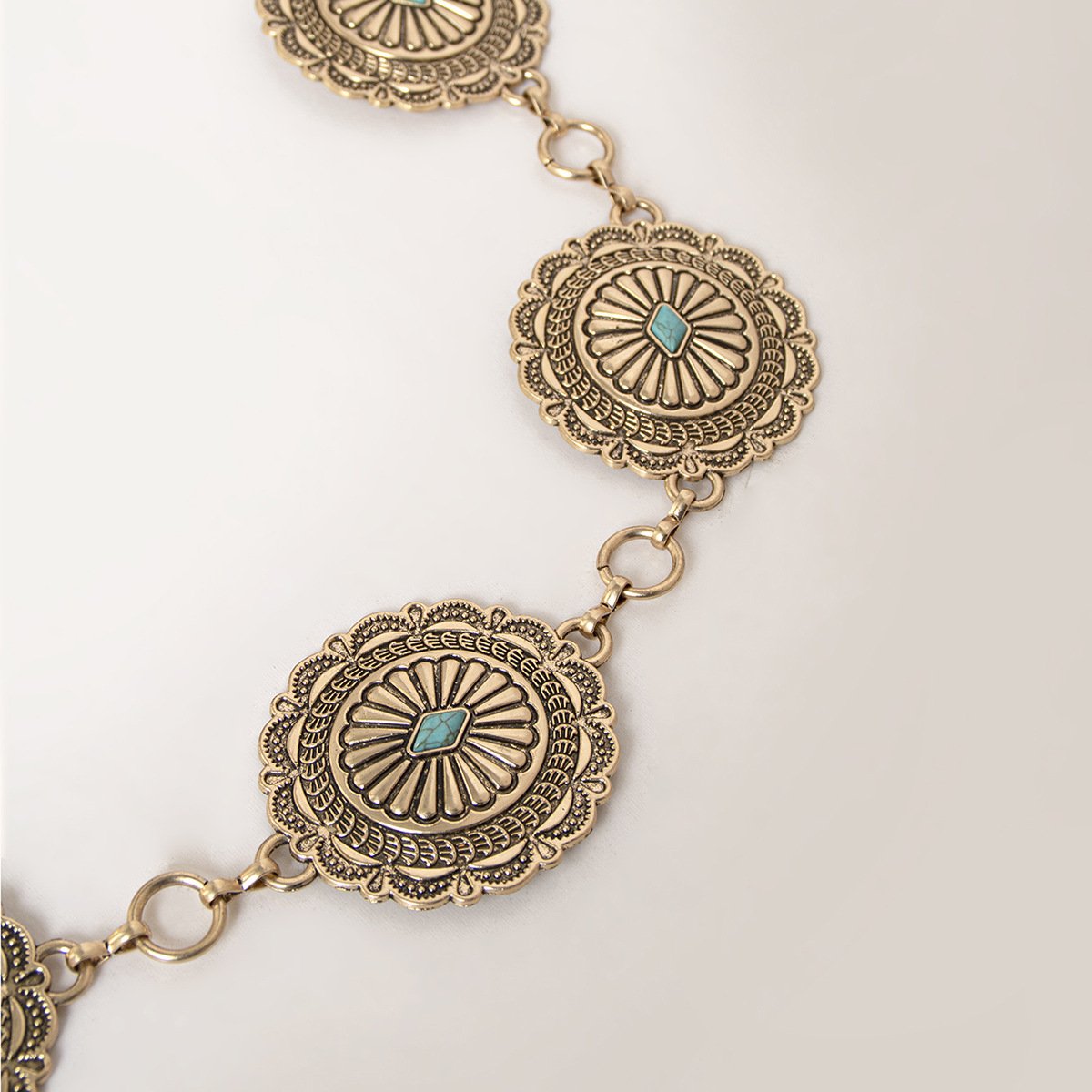Hot Sale Women's Waist Chain Women's European And American Retro Silver Summer Dress Turquoise Metal Chain Belt