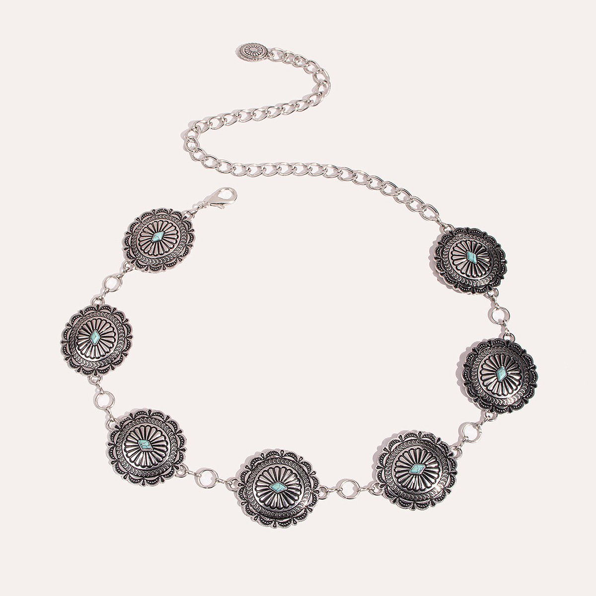 Hot Sale Women's Waist Chain Women's European And American Retro Silver Summer Dress Turquoise Metal Chain Belt