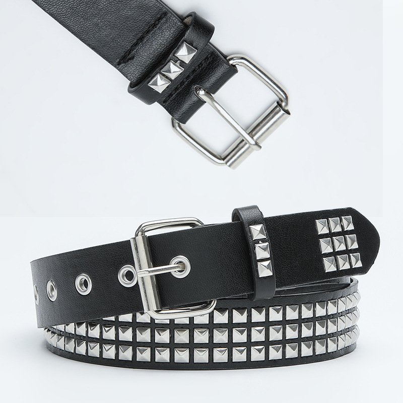 Rivet Studded Punk Belt Double Grommet Belt Gothic Belt for Women Men Gift