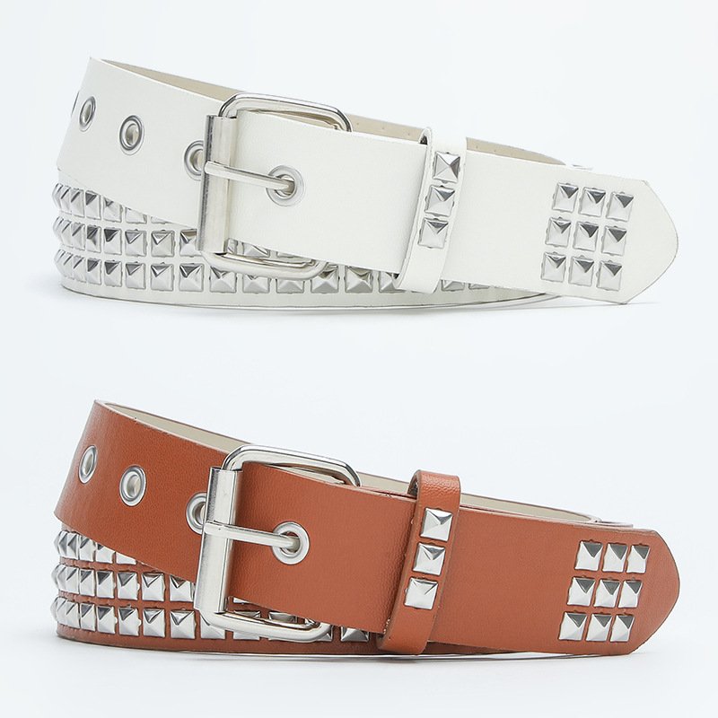 Rivet Studded Punk Belt Double Grommet Belt Gothic Belt for Women Men Gift