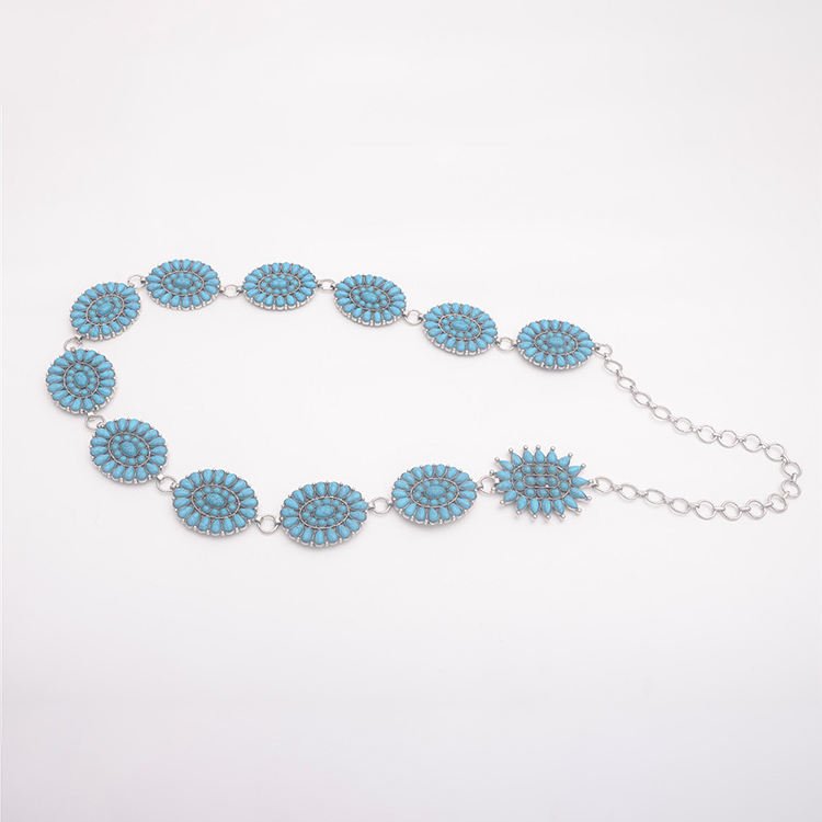 New design Fashion Women's Western Oval Turquoise Stone Concho Skinny Chain Belt