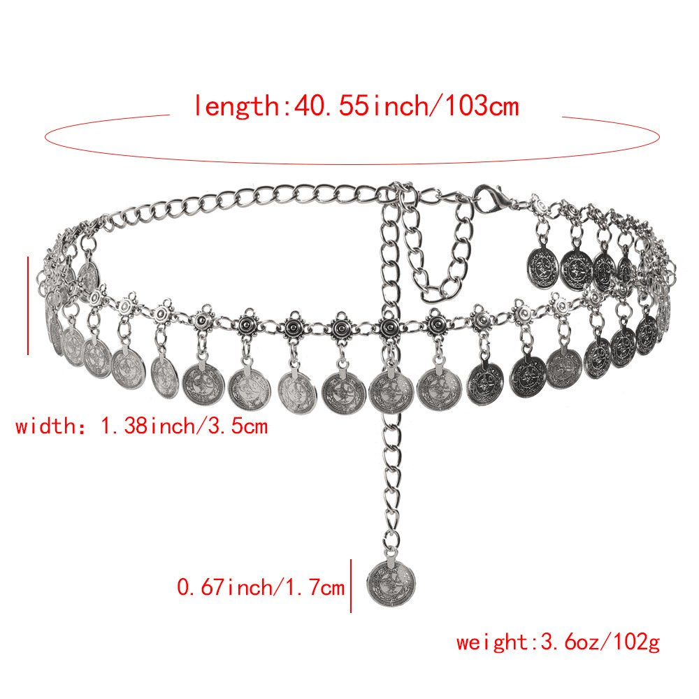 Vintage Style Tassel Body Chain Belt Single Layer Concho Metal Belt Belly Chain for Women