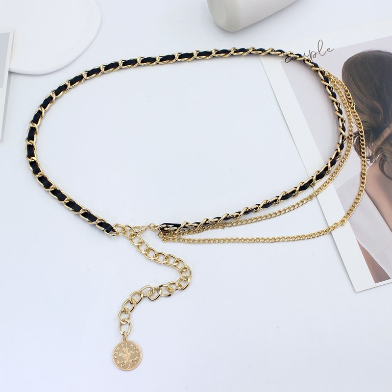 Vintage Ladies Fashion Accessories Luxury Designer High Quality Gold Silver Metal Pu Chain Waist Belts for Women
