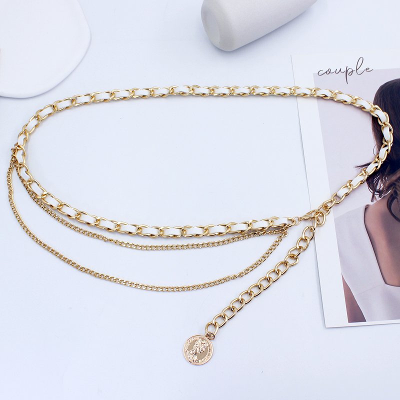 Vintage Ladies Fashion Accessories Luxury Designer High Quality Gold Silver Metal Pu Chain Waist Belts for Women