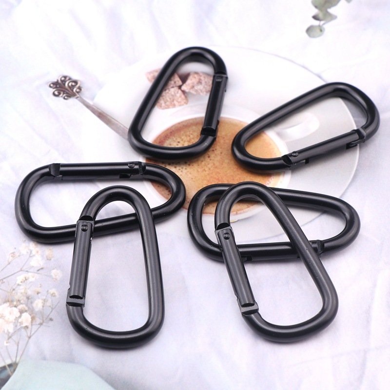 Aluminum Alloy Hooks Custom Logo 7# Promotional Metal Keychains All Matte Black Carabiner For Fishing Hiking Camping