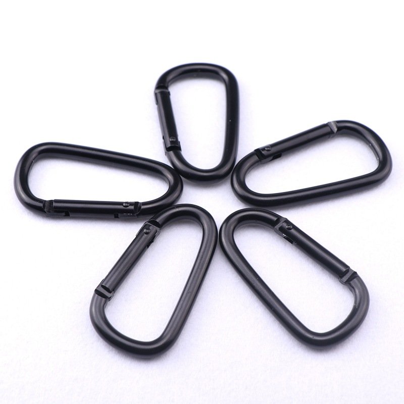 Aluminum Alloy Hooks Custom Logo 7# Promotional Metal Keychains All Matte Black Carabiner For Fishing Hiking Camping