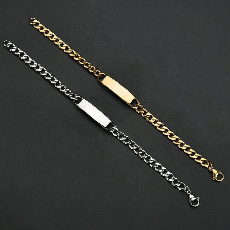 Minimalist Personalized Cuban Chain 18K Gold Plated Stainless Steel Strip Charm Bracelet Bangles Women Men Trendy Punk Jewelry