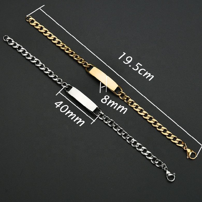 Minimalist Personalized Cuban Chain 18K Gold Plated Stainless Steel Strip Charm Bracelet Bangles Women Men Trendy Punk Jewelry