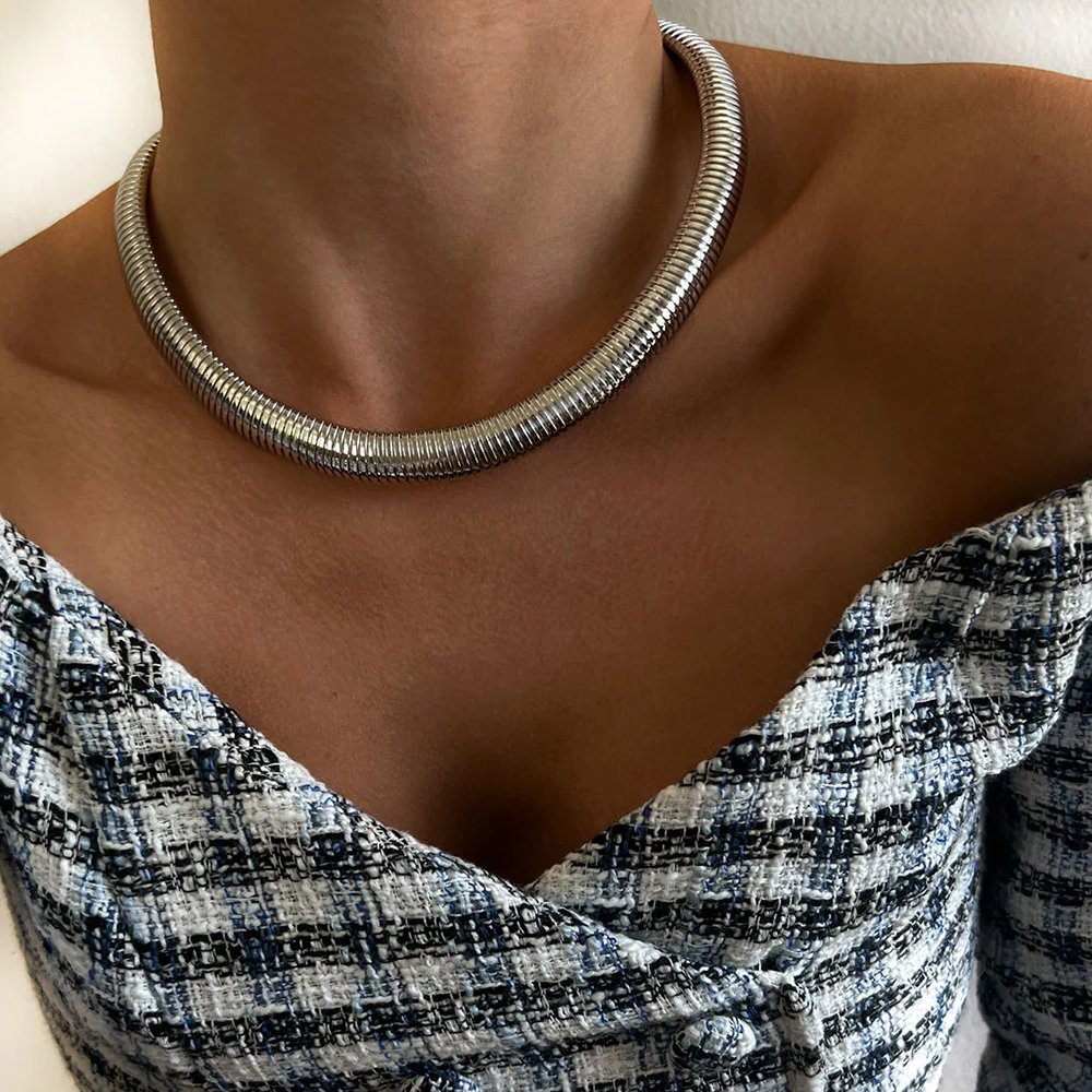 10mm 16k Gold Plated Stainless Steel Minimalist Chunky Belt Snake Chain Bracelets Choker Necklaces Sets