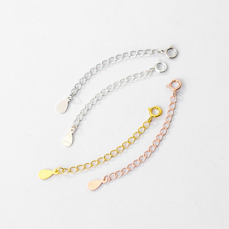 S925 Sterling Silver Plated Gold Belt Spring Buckle Tail Chain DIY 3-5 cm Extension Chain Jewelry Making Findings