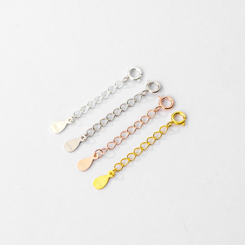 S925 Sterling Silver Plated Gold Belt Spring Buckle Tail Chain DIY 3-5 cm Extension Chain Jewelry Making Findings