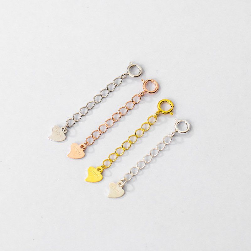 S925 Sterling Silver Plated Gold Belt Spring Buckle Tail Chain DIY 3-5 cm Extension Chain Jewelry Making Findings