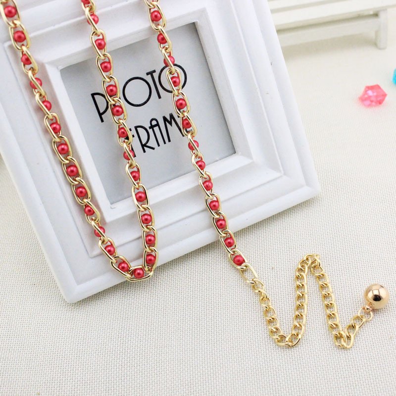 Black Whitetrend Fashion Ladies Chain Belt Decorative Dress Versatile Gold Metal Pearl Waist Chain For Women
