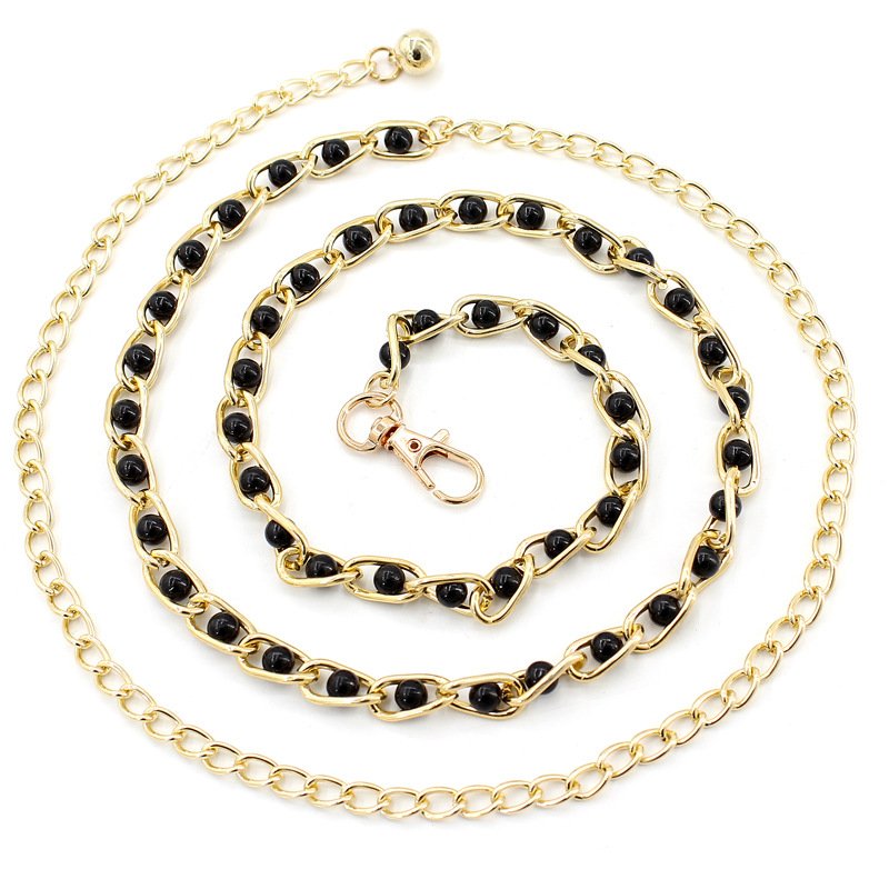 Black Whitetrend Fashion Ladies Chain Belt Decorative Dress Versatile Gold Metal Pearl Waist Chain For Women
