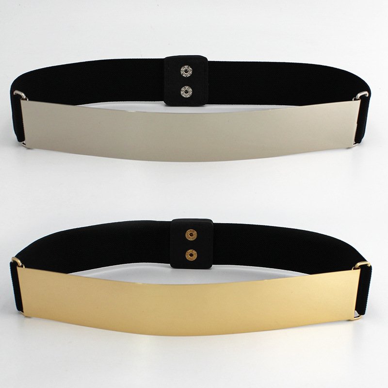 Women's Wide Gold Metal PU Elastic Waist Belt Mirror Metal Belt Metal Sequins Gold-plated Wide Girdle
