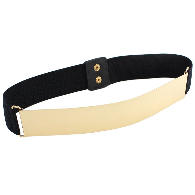 Women's Wide Gold Metal PU Elastic Waist Belt Mirror Metal Belt Metal Sequins Gold-plated Wide Girdle