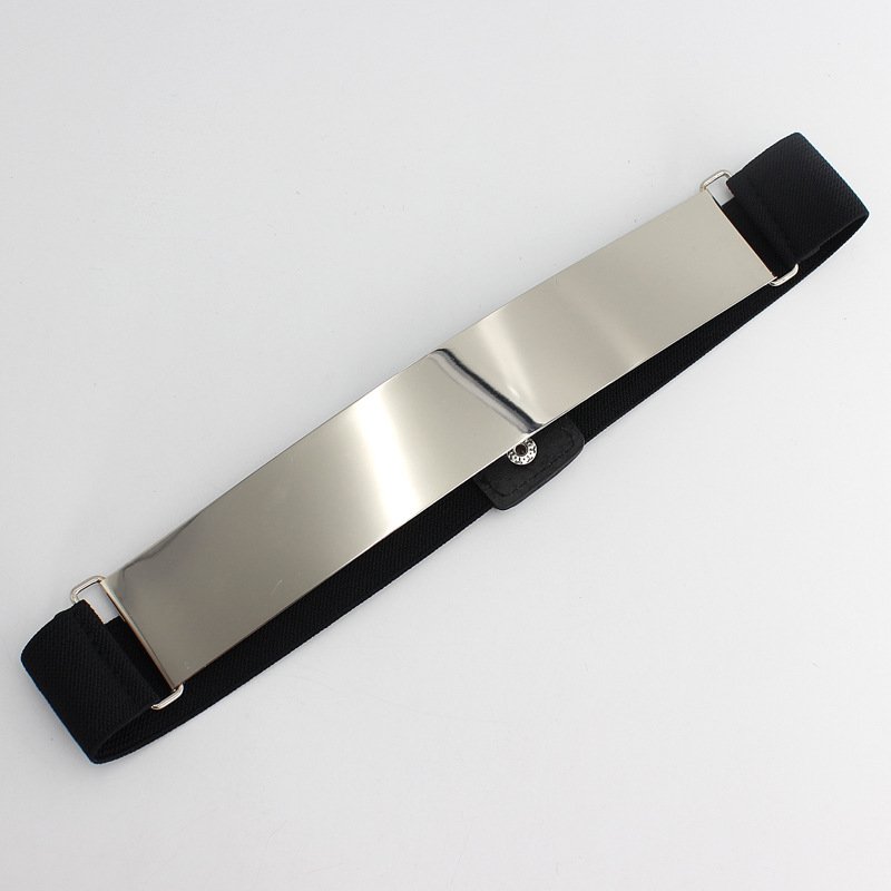 Women's Wide Gold Metal PU Elastic Waist Belt Mirror Metal Belt Metal Sequins Gold-plated Wide Girdle