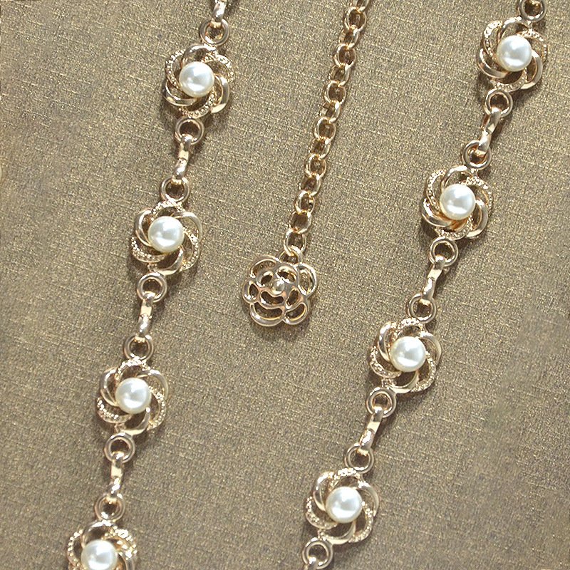 Alloy Inlaid Pearl Beaded Belt Suit Long Skirt Waist Cinching Waist Chain Tassel Beaded Belt