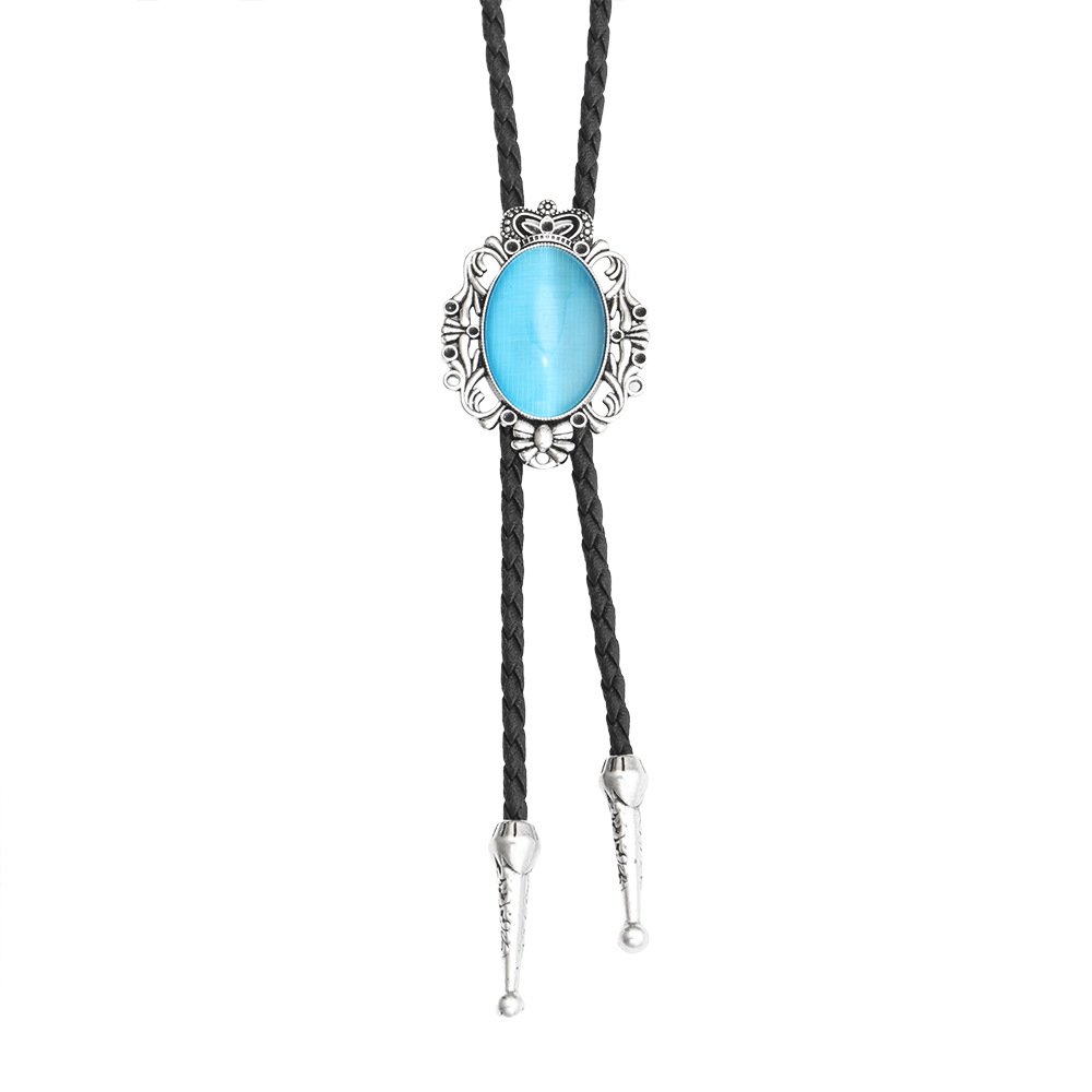 2024 professional design zinc alloy with Natural Tiger Eye Stone Cowboy hand braided Leather Bolo Tie Necktie for suits