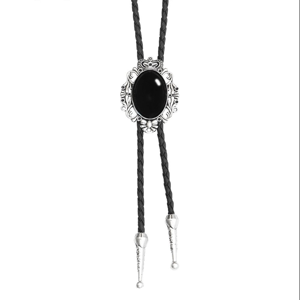 2024 professional design zinc alloy with Natural Tiger Eye Stone Cowboy hand braided Leather Bolo Tie Necktie for suits