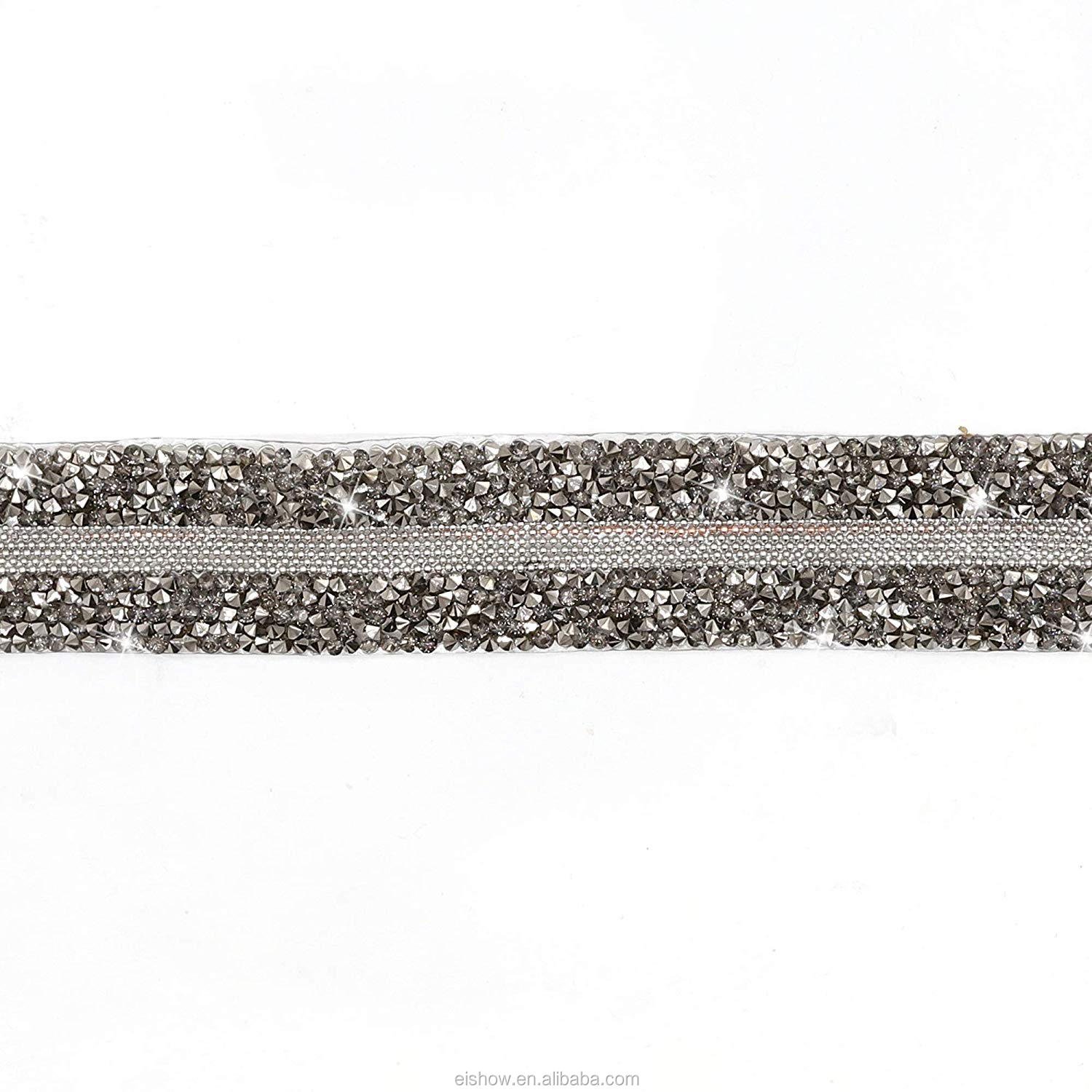 3cm resin rhinestone iron on 6raws bead chain hot fix trim for dress belt neckline