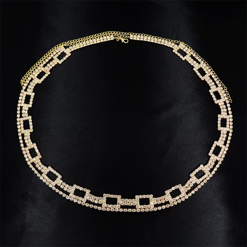 Sexy Shiny Rectangle Waist Chain For Women Rhinestone Tennis Waist Belt Belly Bikini Beach Body Jewelry Custom