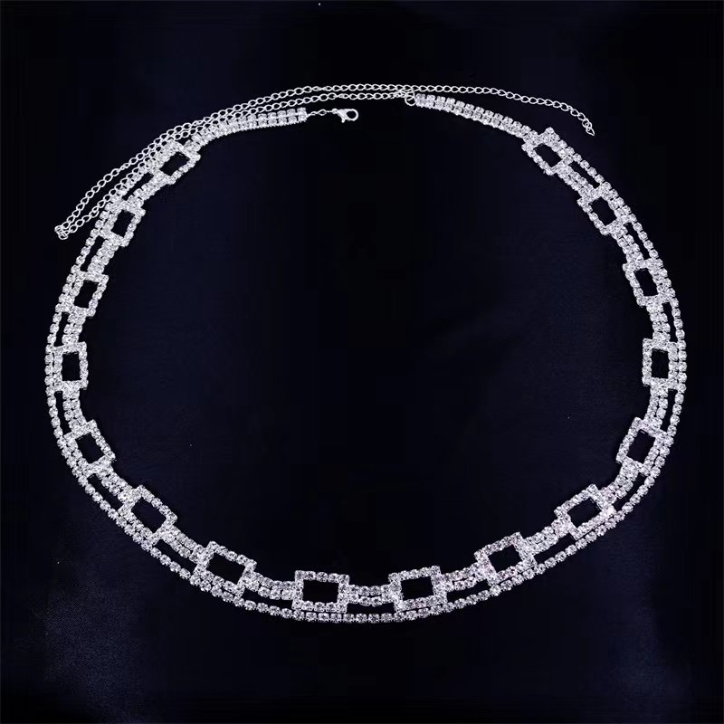 Sexy Shiny Rectangle Waist Chain For Women Rhinestone Tennis Waist Belt Belly Bikini Beach Body Jewelry Custom