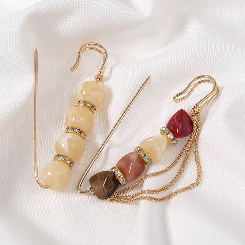New Fashion 2pcs/Bag Crystal Chain Belt Buckle Clip Scarves Safety Accessories Women Hijab Brooch Pins