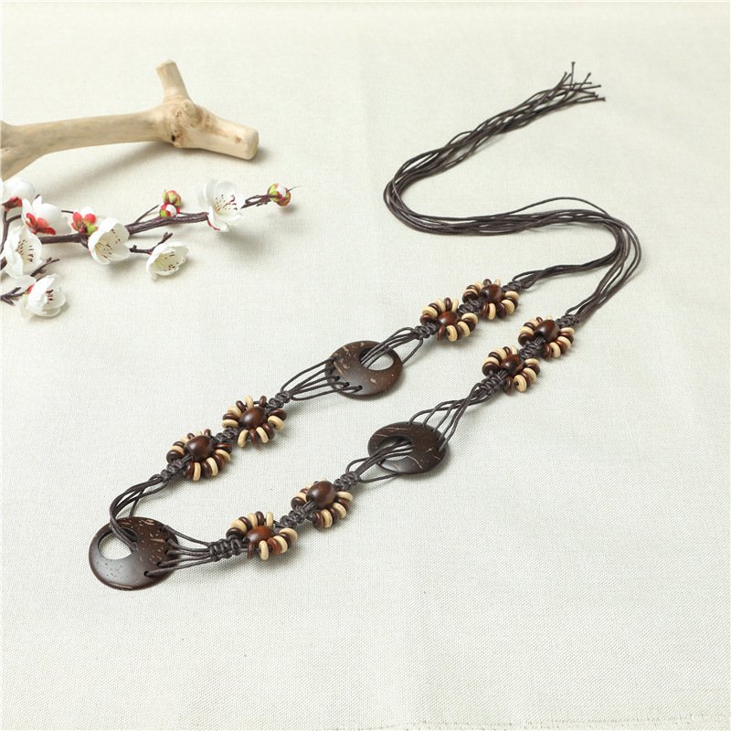 Vintage Cotton Rope Round Buckle Ladies Wide Belt With Skirt Tassel Waxed Rope Woven Waist Chain