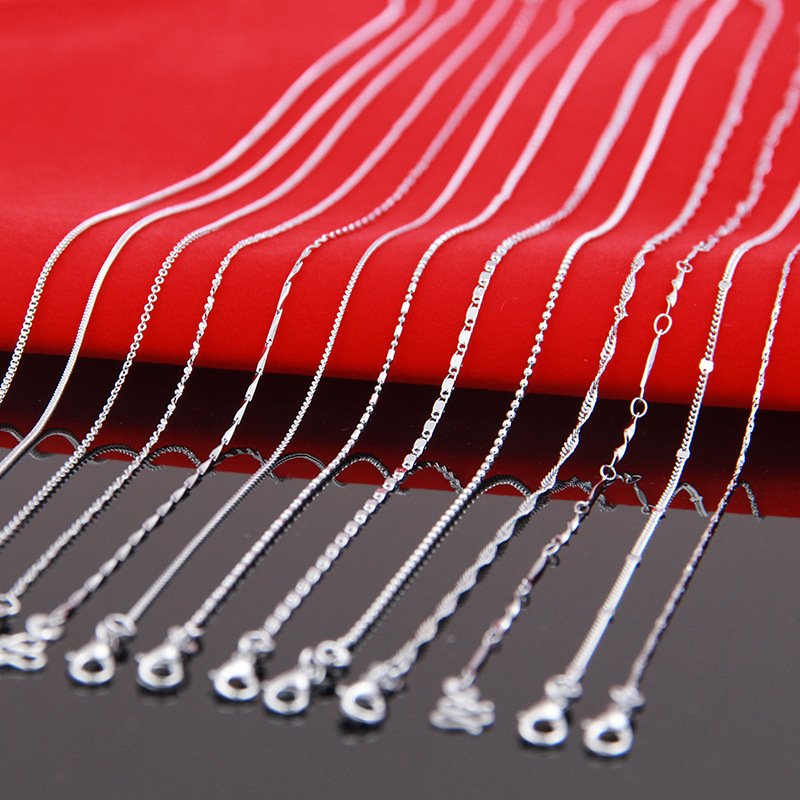 S925 Silver Chain Colorfast Cross Box Snake Bead Bamboo Link Chain DIY Necklace Pendant Chain Jewelry Accessories