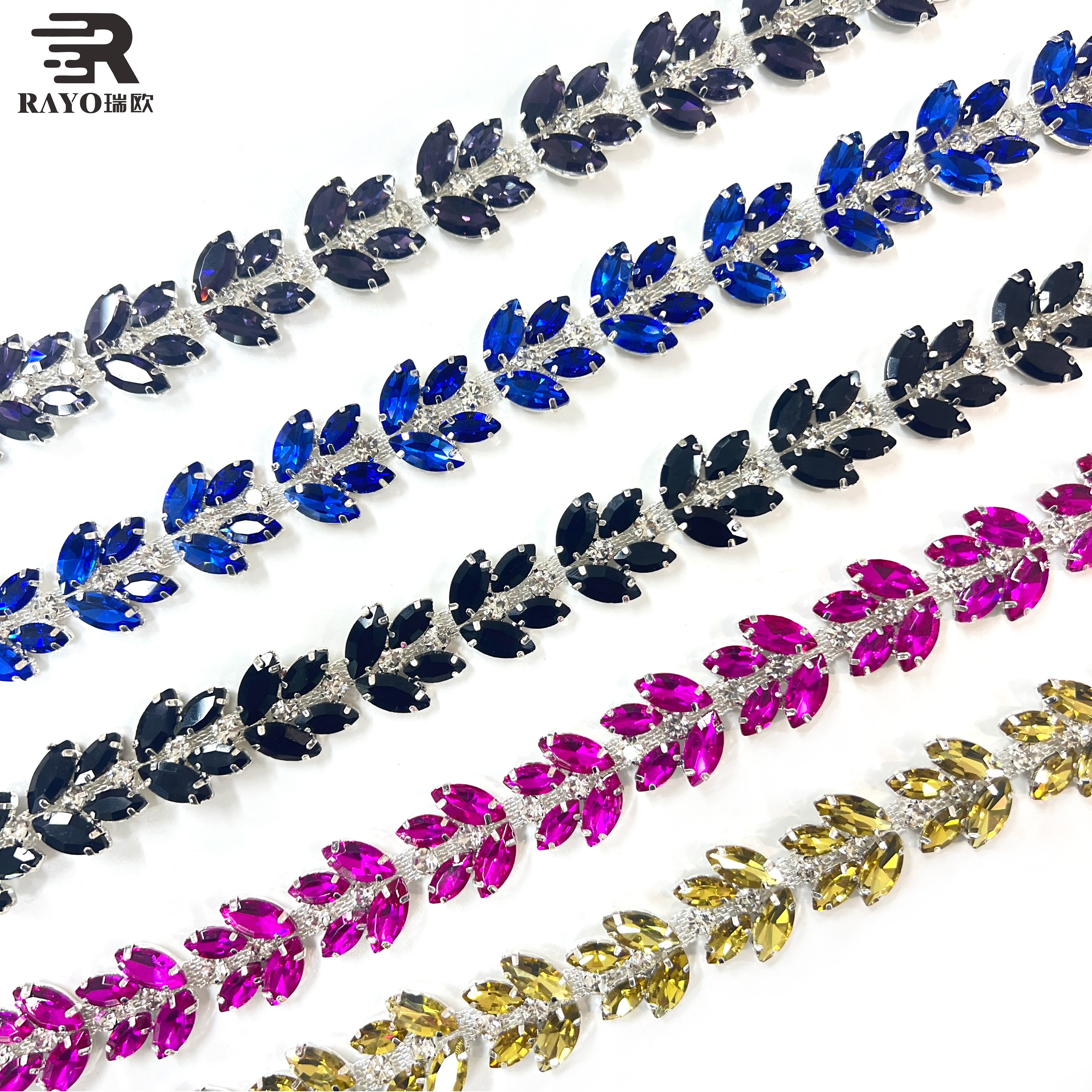 Customized Flatback Chain-Shaped Rhinestone Applique Multiple Colors Crystal Fringe Trim Woman's Wedding Dress Garment