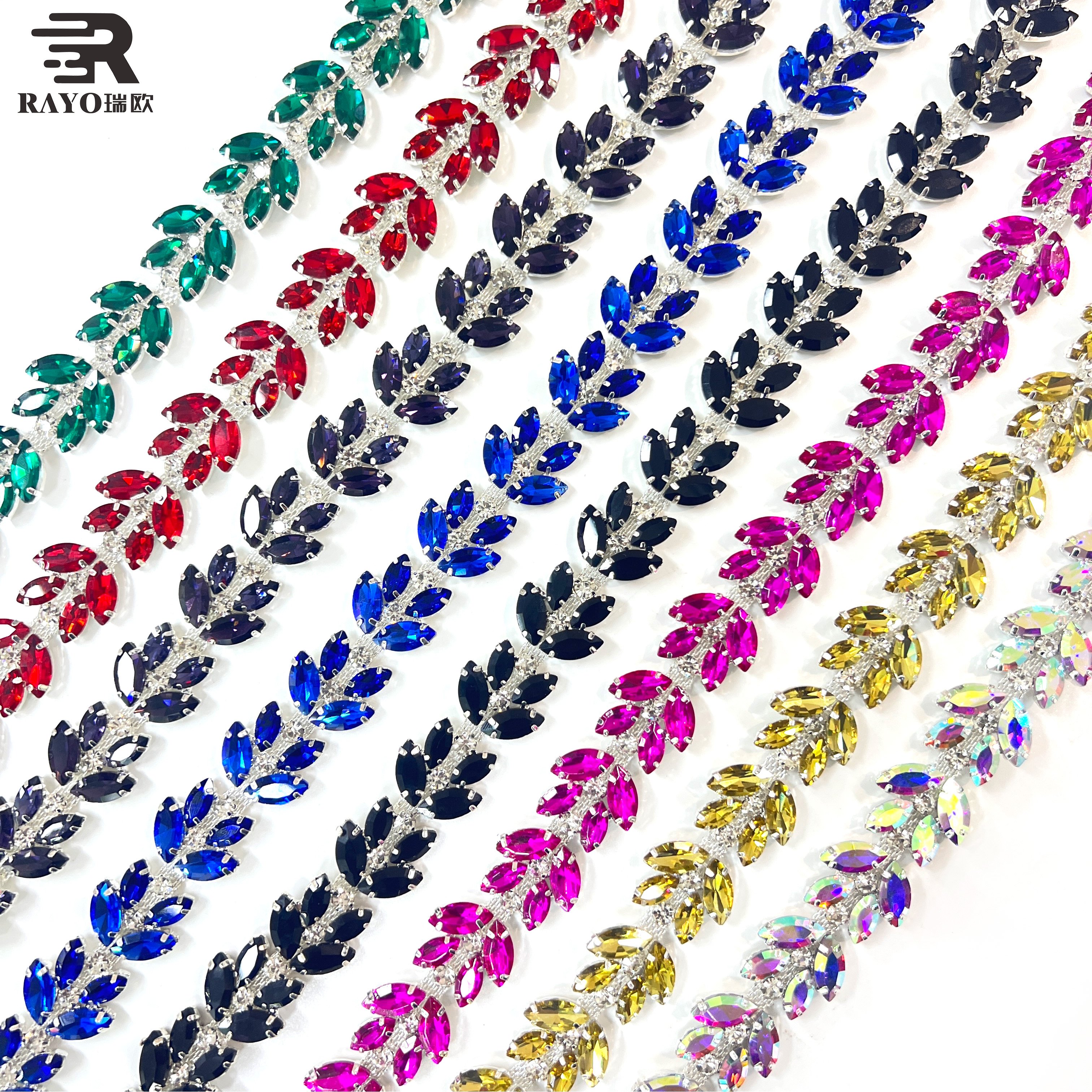 Customized Flatback Chain-Shaped Rhinestone Applique Multiple Colors Crystal Fringe Trim Woman's Wedding Dress Garment