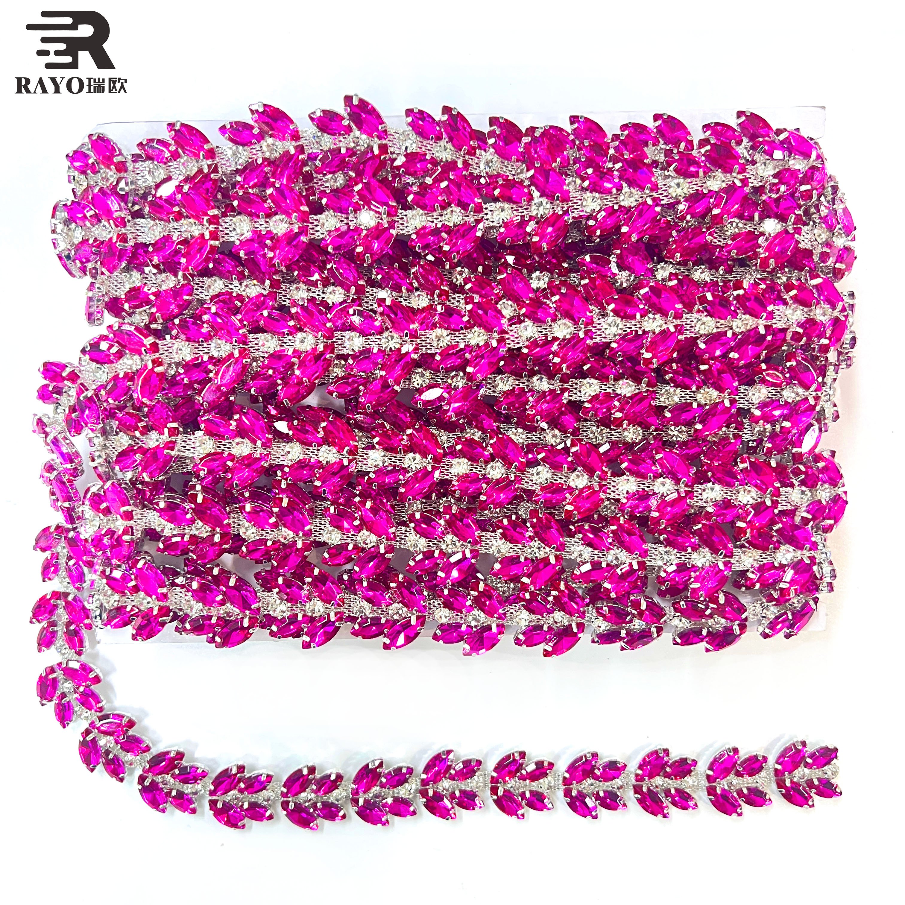 Customized Flatback Chain-Shaped Rhinestone Applique Multiple Colors Crystal Fringe Trim Woman's Wedding Dress Garment