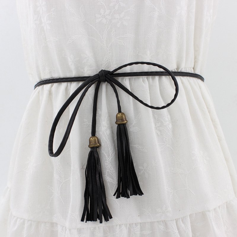 Factory Direct Sales Women's Business Style Pu Fine Braided Belts Tassel Waist Chains With Wire Sewing Girls Dress Occasion