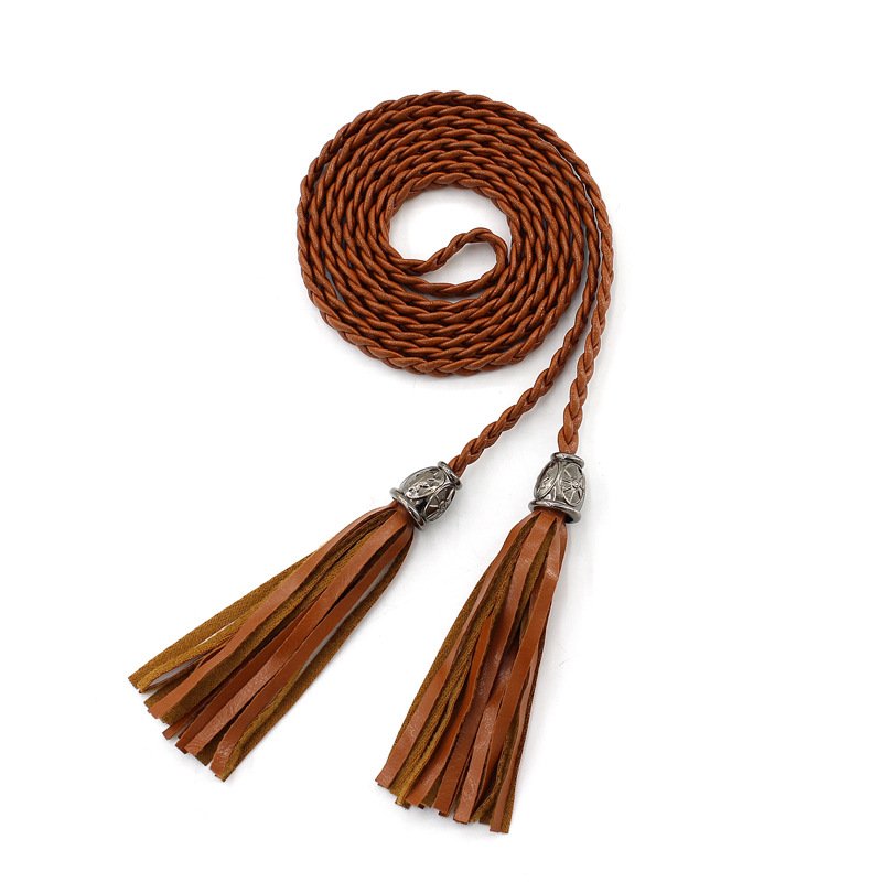Factory Direct Sales Women's Business Style Pu Fine Braided Belts Tassel Waist Chains With Wire Sewing Girls Dress Occasion