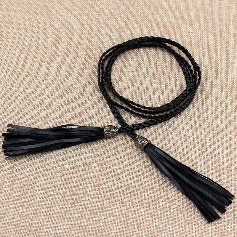 Factory Direct Sales Women's Business Style Pu Fine Braided Belts Tassel Waist Chains With Wire Sewing Girls Dress Occasion