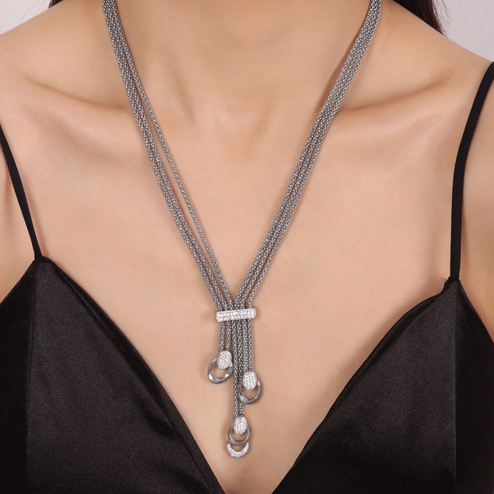 Titanium steel gold-plated diamond pendant multi-layer chain belt buckle folded wind necklace bracelet design sense
