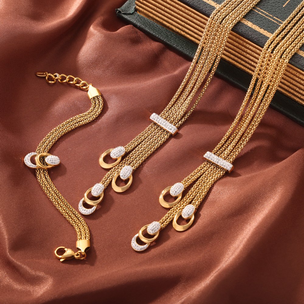 Titanium steel gold-plated diamond pendant multi-layer chain belt buckle folded wind necklace bracelet design sense