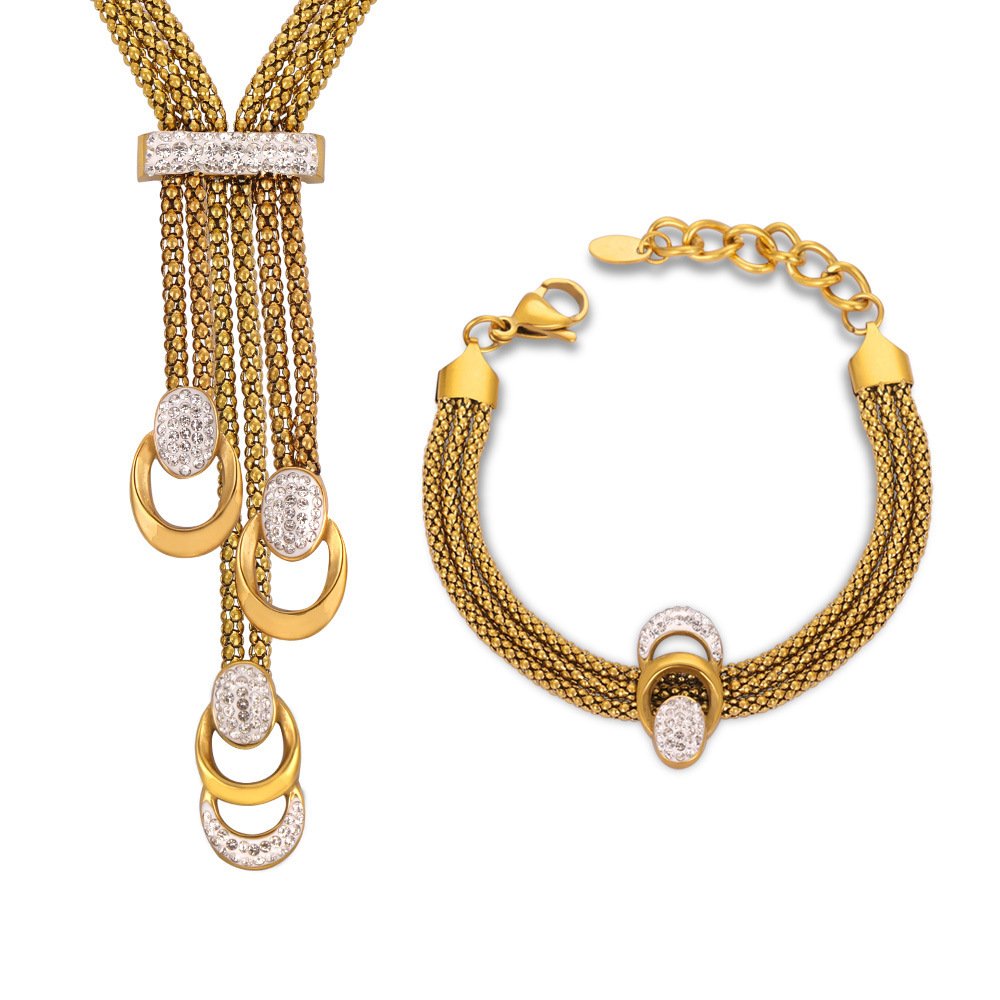 Titanium steel gold-plated diamond pendant multi-layer chain belt buckle folded wind necklace bracelet design sense