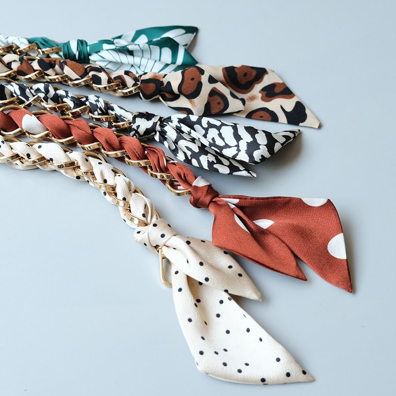 Nylon Cotton Braided Bag Phone Straps Women Aluminum Chain Bag Decoration Handbag Accessories Silk Scarf Leopard Bag Phone Chain