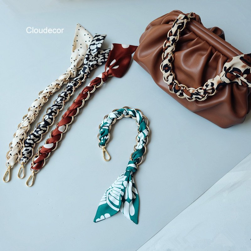 Nylon Cotton Braided Bag Phone Straps Women Aluminum Chain Bag Decoration Handbag Accessories Silk Scarf Leopard Bag Phone Chain