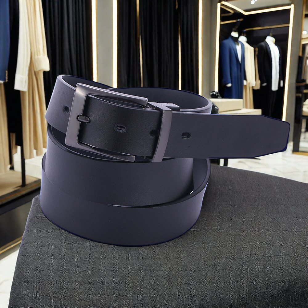 Men's High Quality Genuine Leather Business Casual Belts Custom Double-Sided Double Alloy Pin Buckle Universal Rotating Design