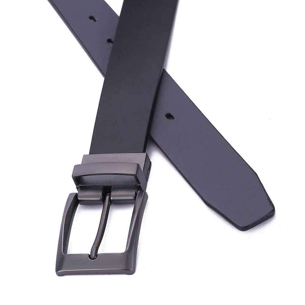 Men's High Quality Genuine Leather Business Casual Belts Custom Double-Sided Double Alloy Pin Buckle Universal Rotating Design