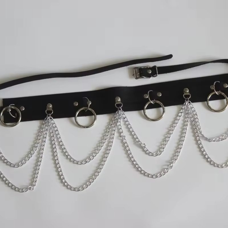 Hot selling European and American punk sexy circular belt metal chain tassel waist chain personalized belt matching