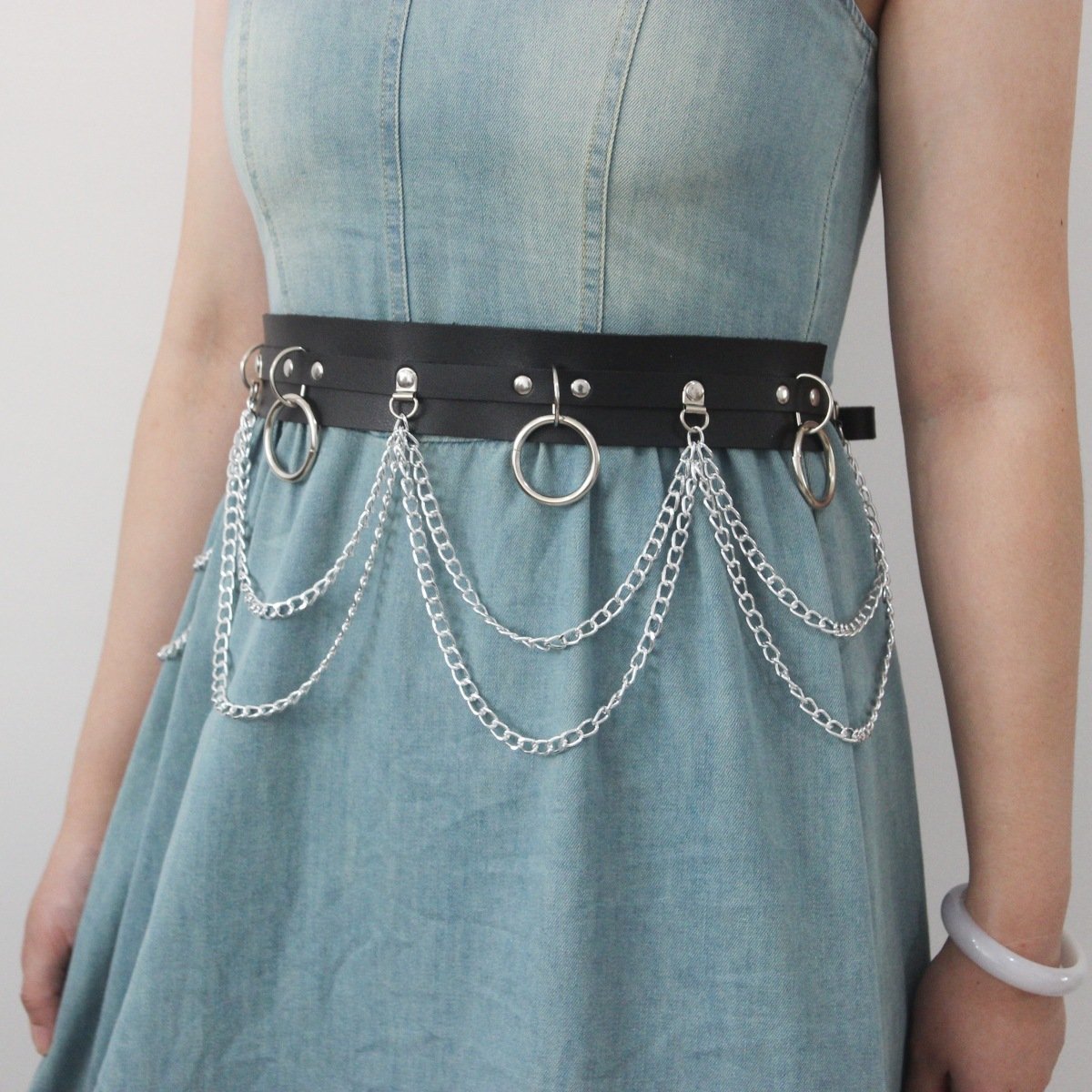 Hot selling European and American punk sexy circular belt metal chain tassel waist chain personalized belt matching