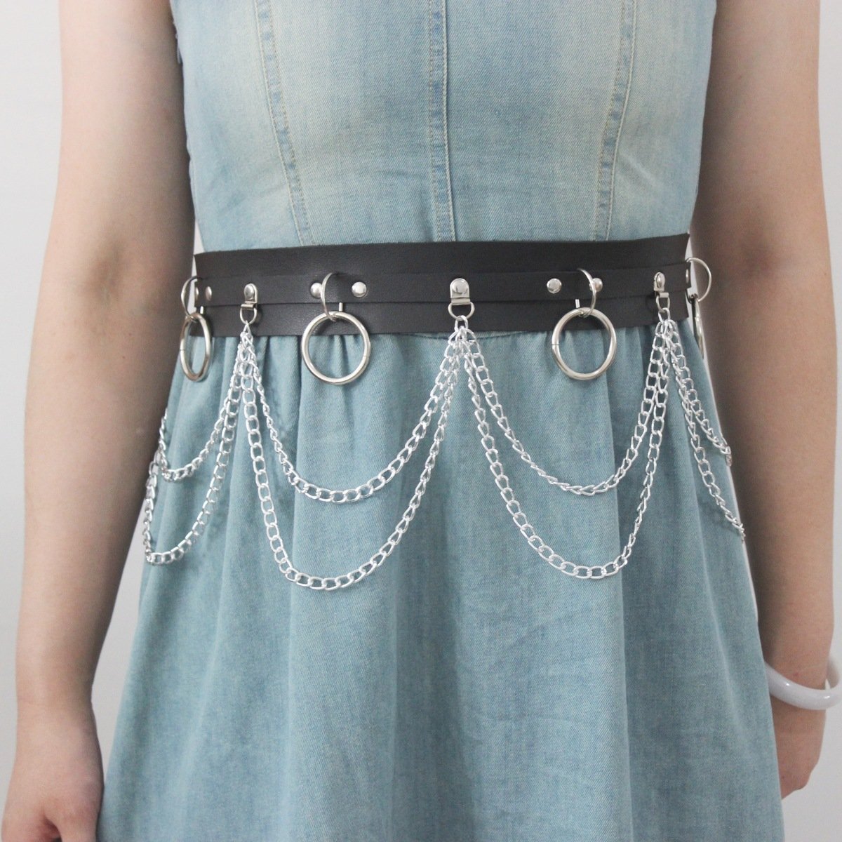 Hot selling European and American punk sexy circular belt metal chain tassel waist chain personalized belt matching